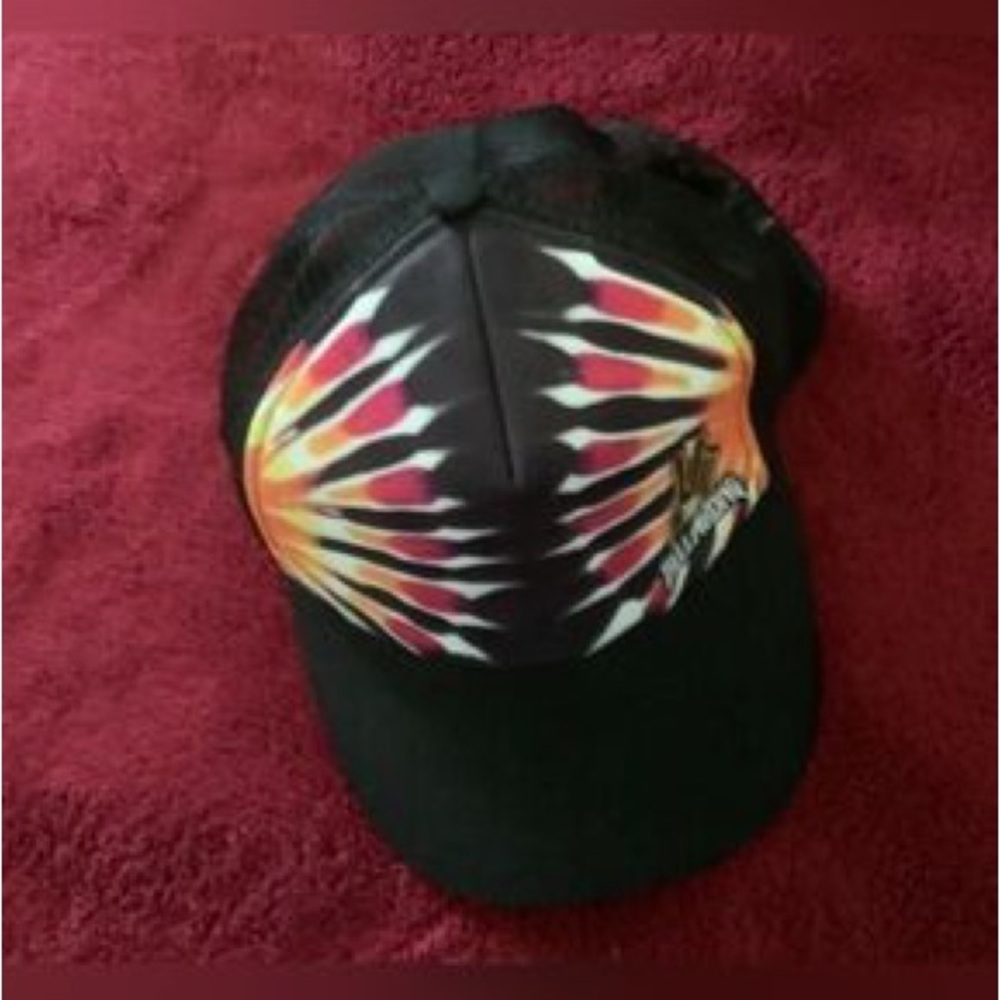 Black Trucker Cap with Red & Orange Flame Graphic